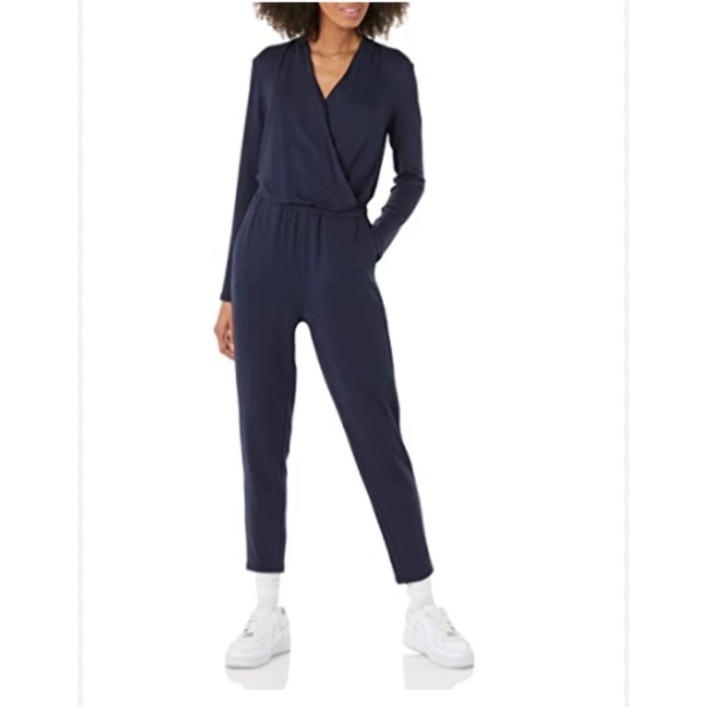 Daily Ritual Womens Designer Navy Blue V-Neck Jumpsuit Medium